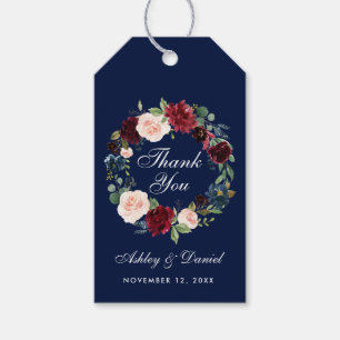 Watercolor Floral Burgundy Blue Wedding Danke Geschenkanhänger