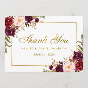 Watercolor Floral Burgundy Gold Wedding Danke