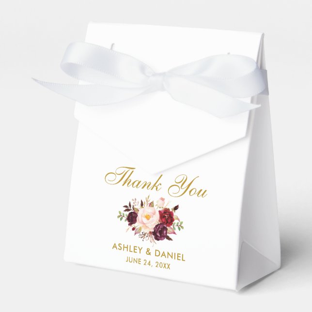 Watercolor Floral Burgundy Gold Wedding Danke B Geschenkschachtel (Vorderseite)