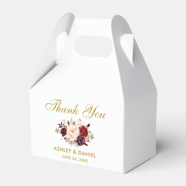 Watercolor Floral Burgundy Gold Wedding Danke G Geschenkschachtel (Vorderseite)