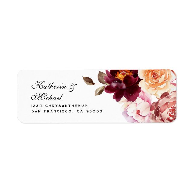 Watercolor Floral Burgundy Wedding Address (Vorne)