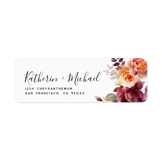 Watercolor Floral Burgundy Wedding Address (Vorne)