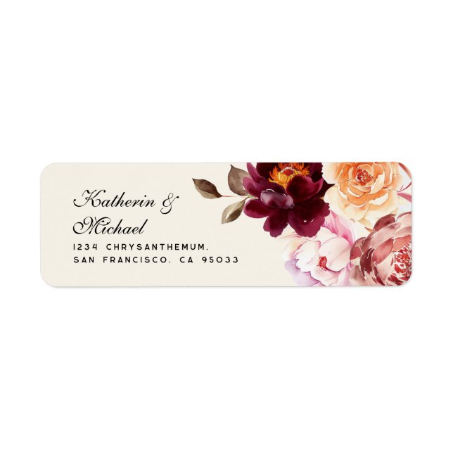 Watercolor Floral Burgundy Wedding Address (Vorne)