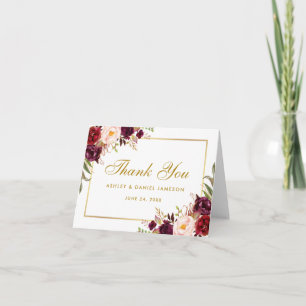 Watercolor Floral Burgundy Wedding Danke Hinweis