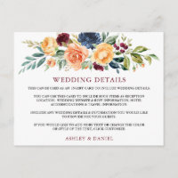 Watercolor Floral Burgundy Wedding Details Card