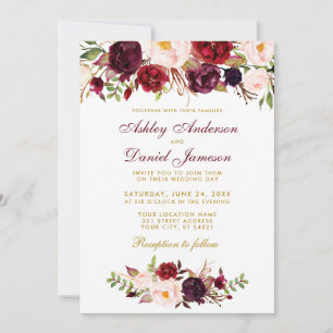 Watercolor Floral Burgundy Wedding Einladung BG