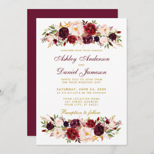 Watercolor Floral Burgundy Wedding Einladung BG