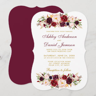 Watercolor Floral Burgundy Wedding Einladung BGB