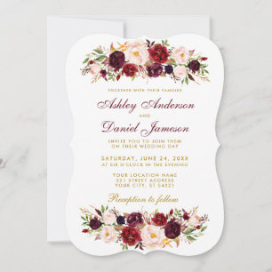 Watercolor Floral Burgundy Wedding Einladung WGB