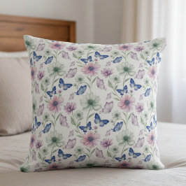 Watercolor Floral Butterfly Throw Pillow Kissen
