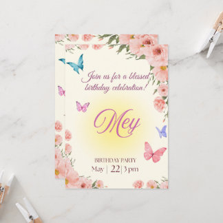 Watercolor Floral Christian Birthday Invitation Einladung