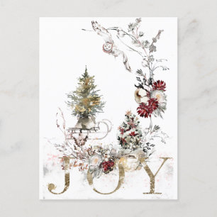 Watercolor Floral Christmas Joy  Feiertagspostkarte