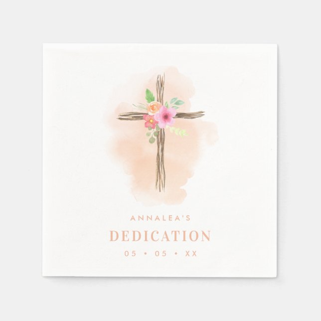 Watercolor Floral Cross Baby Dedication Serviette (Vorderseite)