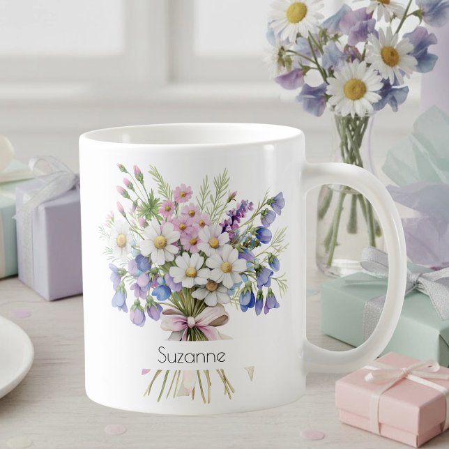 Watercolor Floral Daisies April Birthday Coffee Kaffeetasse (Von Creator hochgeladen)