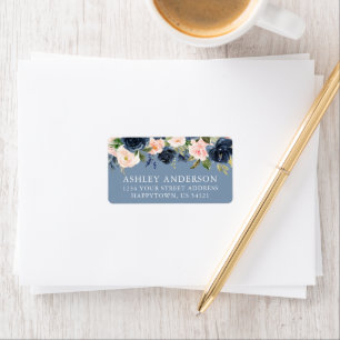 Watercolor Floral Dusty Blue Wedding Address Adressaufkleber