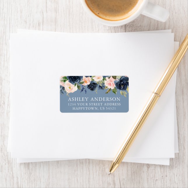 Watercolor Floral Dusty Blue Wedding Address Adressaufkleber (Insitu)