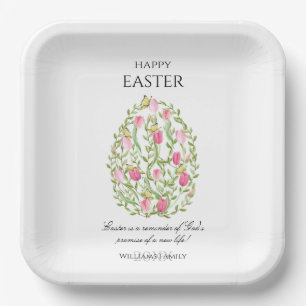 Watercolor Floral Easter Egg Happy Easter Pappteller