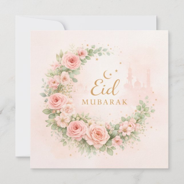 Watercolor Floral Eid Mubarak Karte – Romantische  (Vorderseite)