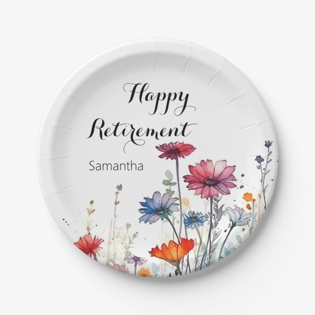 Watercolor Floral Elegant Retirement Party  Pappteller (Vorderseite)