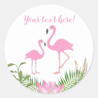 Watercolor Floral Flamingo Babydusche Runder Aufkleber