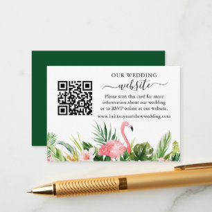 Watercolor Floral Flamingo Wedding Website QR Begleitkarte