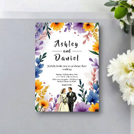 Watercolor Floral Garden Couple Summer Wedding Einladung