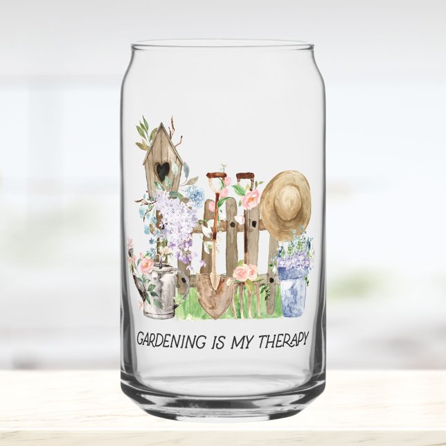 Watercolor Floral Gardening Tools and Quote Dosenglas (In situ)