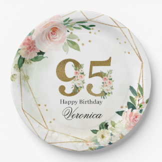Watercolor Floral & Gold 95th Birthday Custom Pappteller