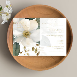 Watercolor Floral Gold Foliage Wedding RSVP Card Karte