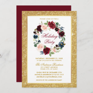 Watercolor Floral Gold Glitzer Einladung