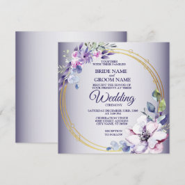 Watercolor Floral Golden Geometric Purple Wedding Einladung