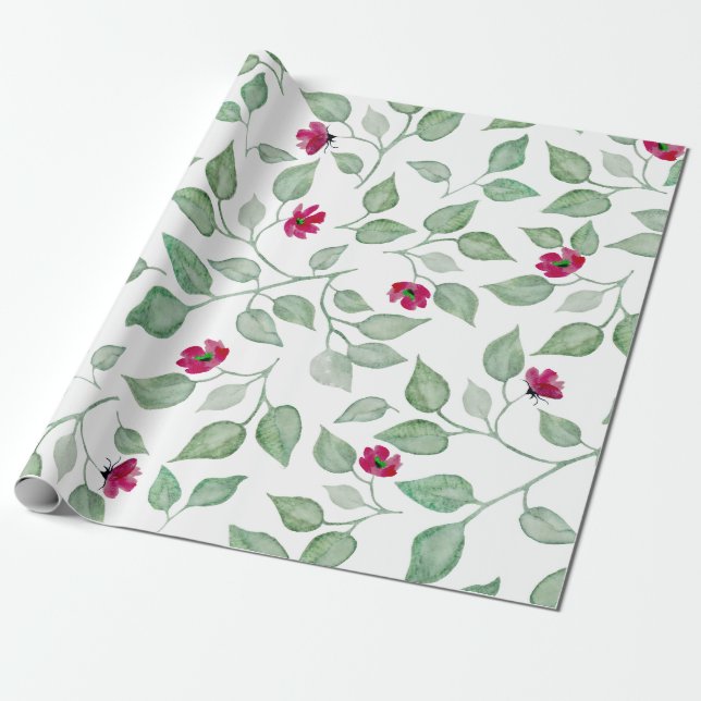 Watercolor Floral Green Blätter Wrapping Paper Geschenkpapier (Ungerollt)