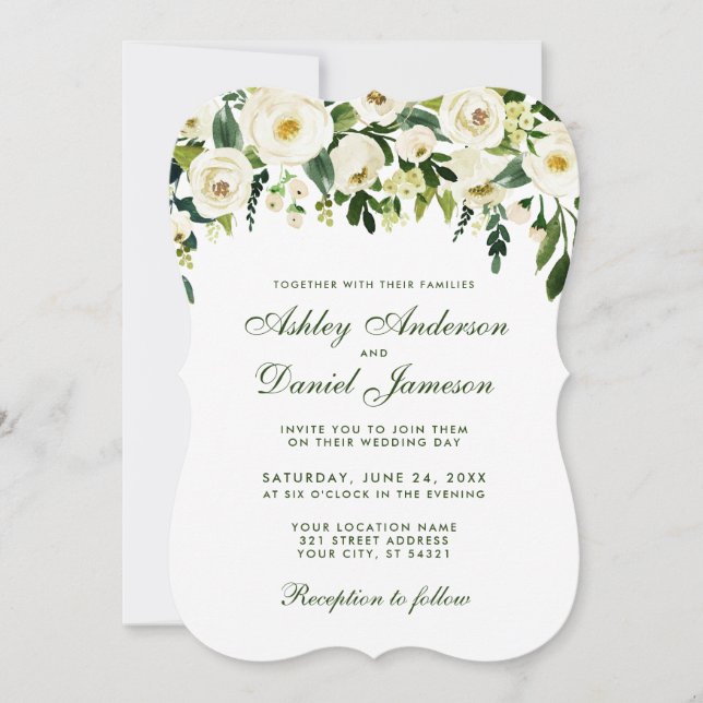 Watercolor Floral Green Wedding Invitation S Einladung (Vorderseite)