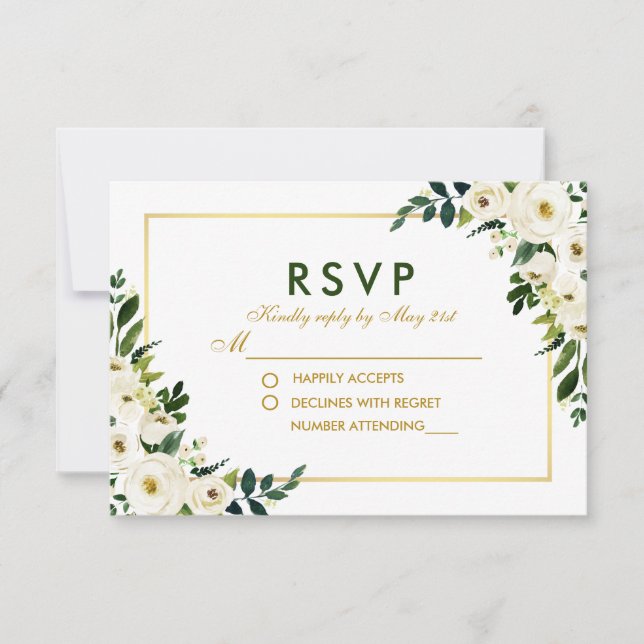 Watercolor Floral Green Wedding RSVP G (Vorderseite)