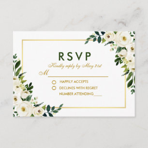 Watercolor Floral Green Wedding RSVP G Karte