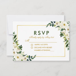 Watercolor Floral Green Wedding RSVP G Karte