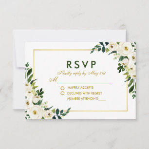 Watercolor Floral Green Wedding RSVP GB Karte