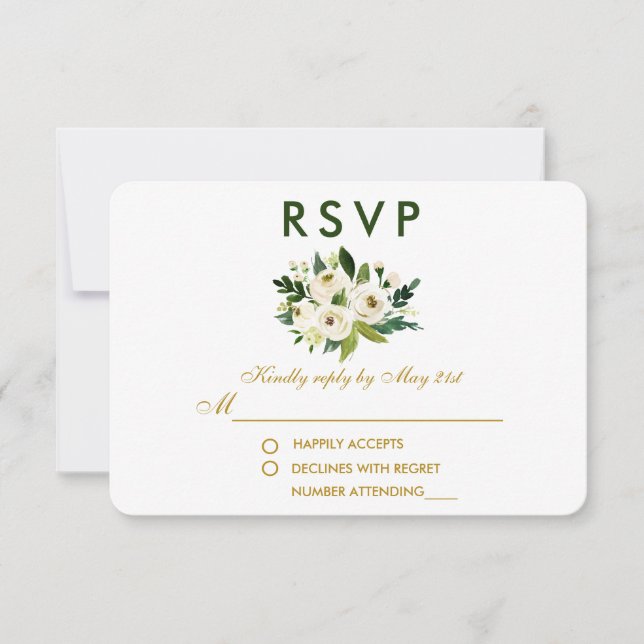 Watercolor Floral Green Wedding RSVP GG (Vorderseite)