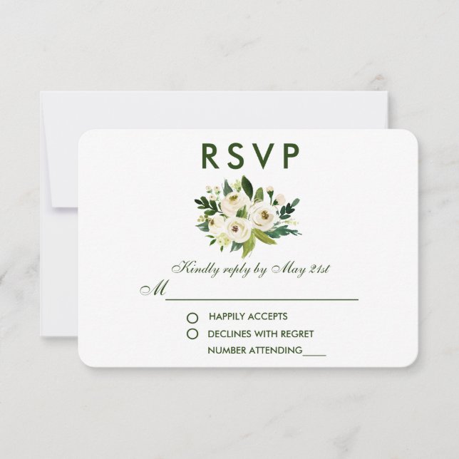 Watercolor Floral Green Wedding RSVP GS (Vorderseite)