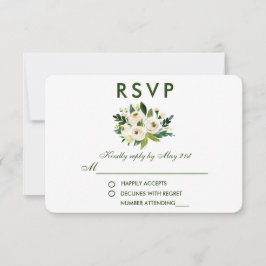 Watercolor Floral Green Wedding RSVP GS Karte
