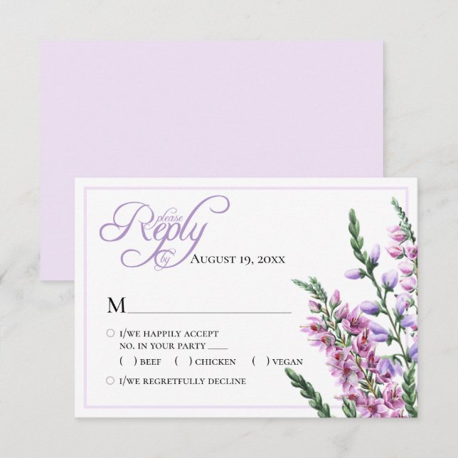Watercolor Floral Heather Wedding RSVP  (Vorne/Hinten)
