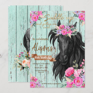 Watercolor Floral horse birthday cowgirl  Einladung