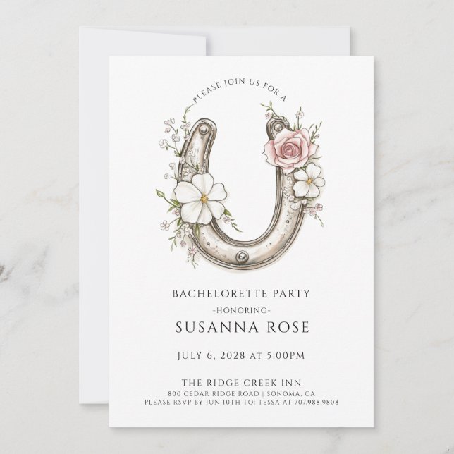 Watercolor Floral Horseshoe Bachelorette Party Einladung (Vorderseite)
