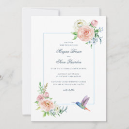 Watercolor Floral Hummingbird Seersucker Wedding Einladung
