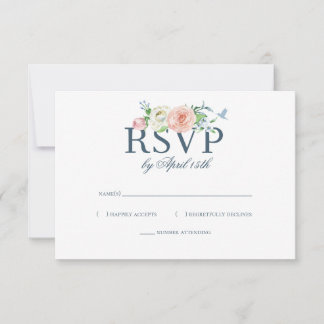 Watercolor Floral Hummingbird Seersucker Wedding RSVP Karte