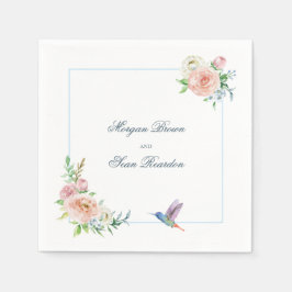 Watercolor Floral Hummingbird Seersucker Wedding Serviette
