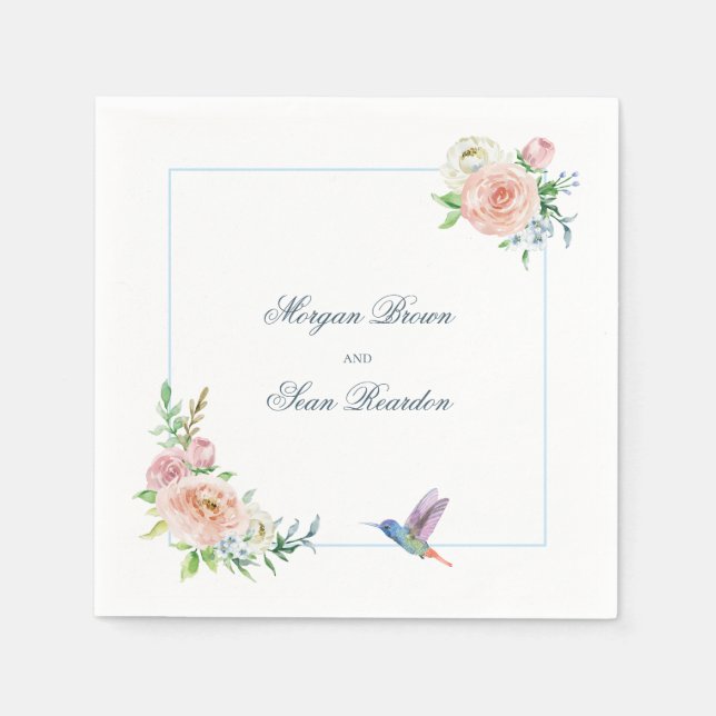 Watercolor Floral Hummingbird Seersucker Wedding Serviette (Vorderseite)