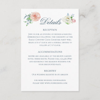 Watercolor Floral Hummingbird Wedding Details Begleitkarte