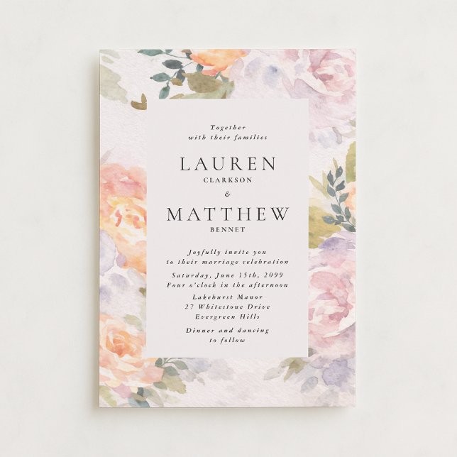 Watercolor Floral Ivory Modern Wedding Invitation Einladung (Von Creator hochgeladen)
