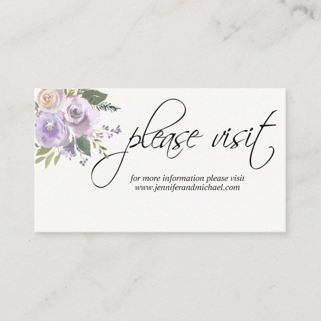 Watercolor Floral Lavender Lilac Wedding WEBSITE Begleitkarte (Vorderseite)